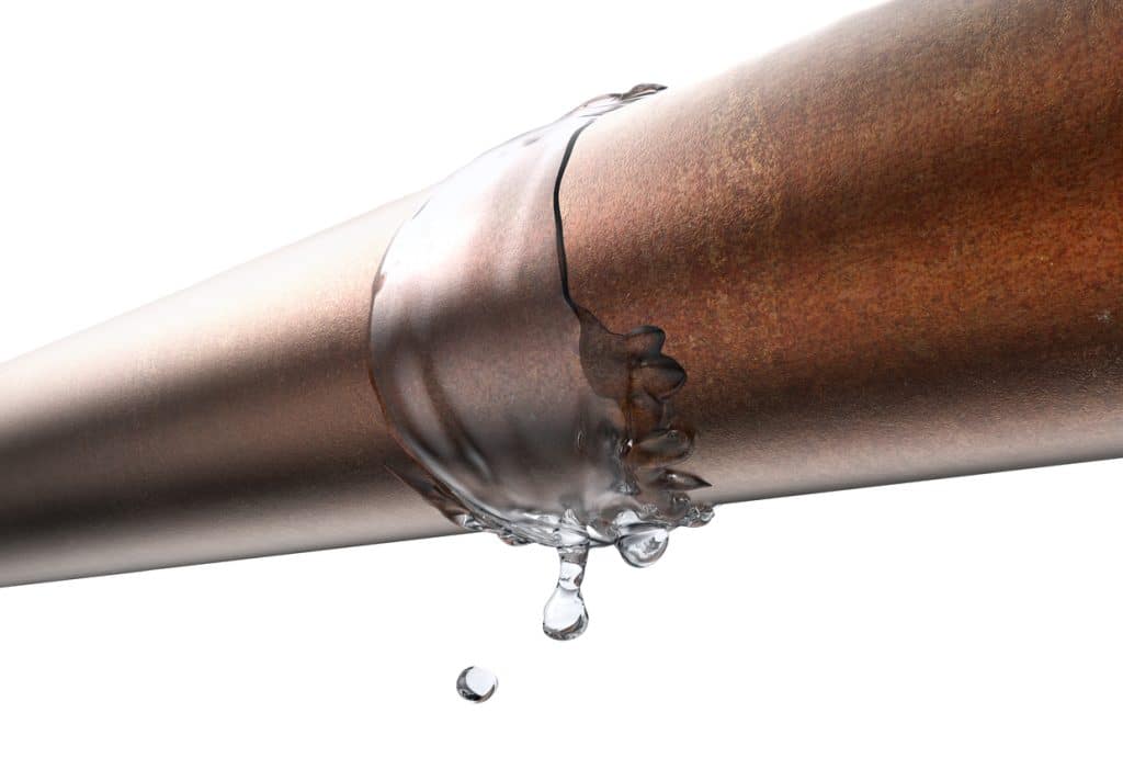 broken pipe leaking water